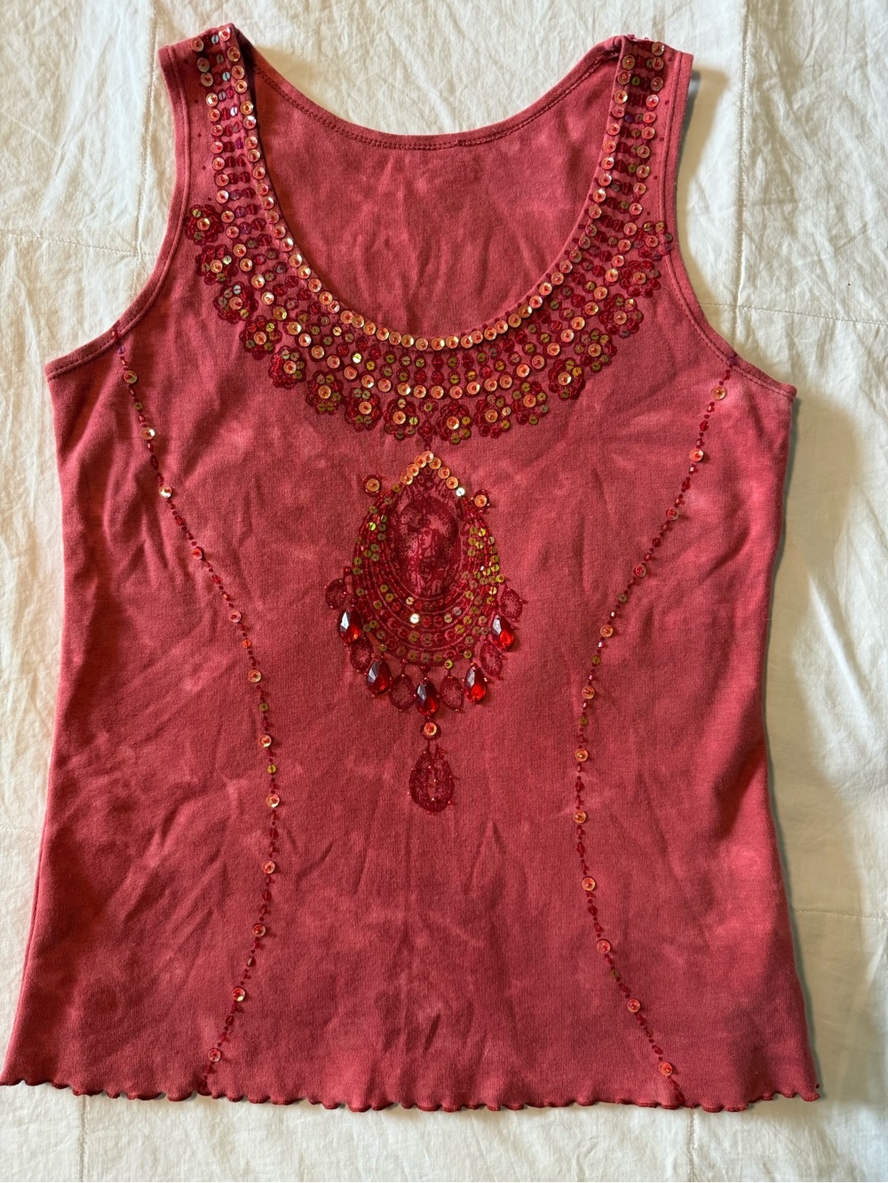 Beaded Red Sleeveless Tank Top